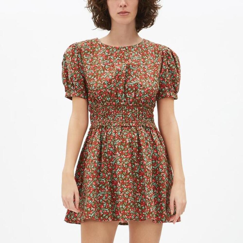 Free People Womens Dress Size Large Pennie Mini Floral Print Smocked Puff Sleeve